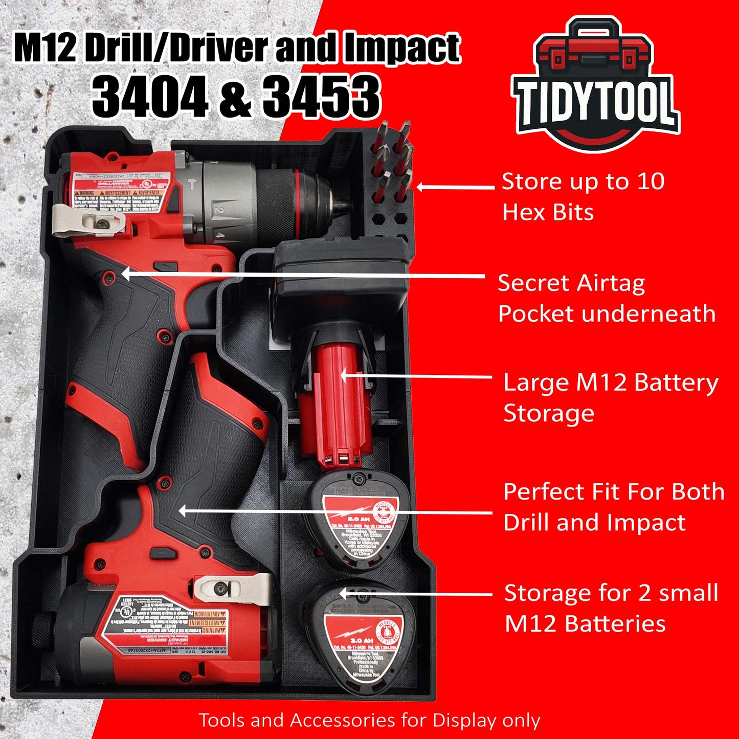 M12 Fuel Drill Driver Organizer For Milwaukee Compact Packout