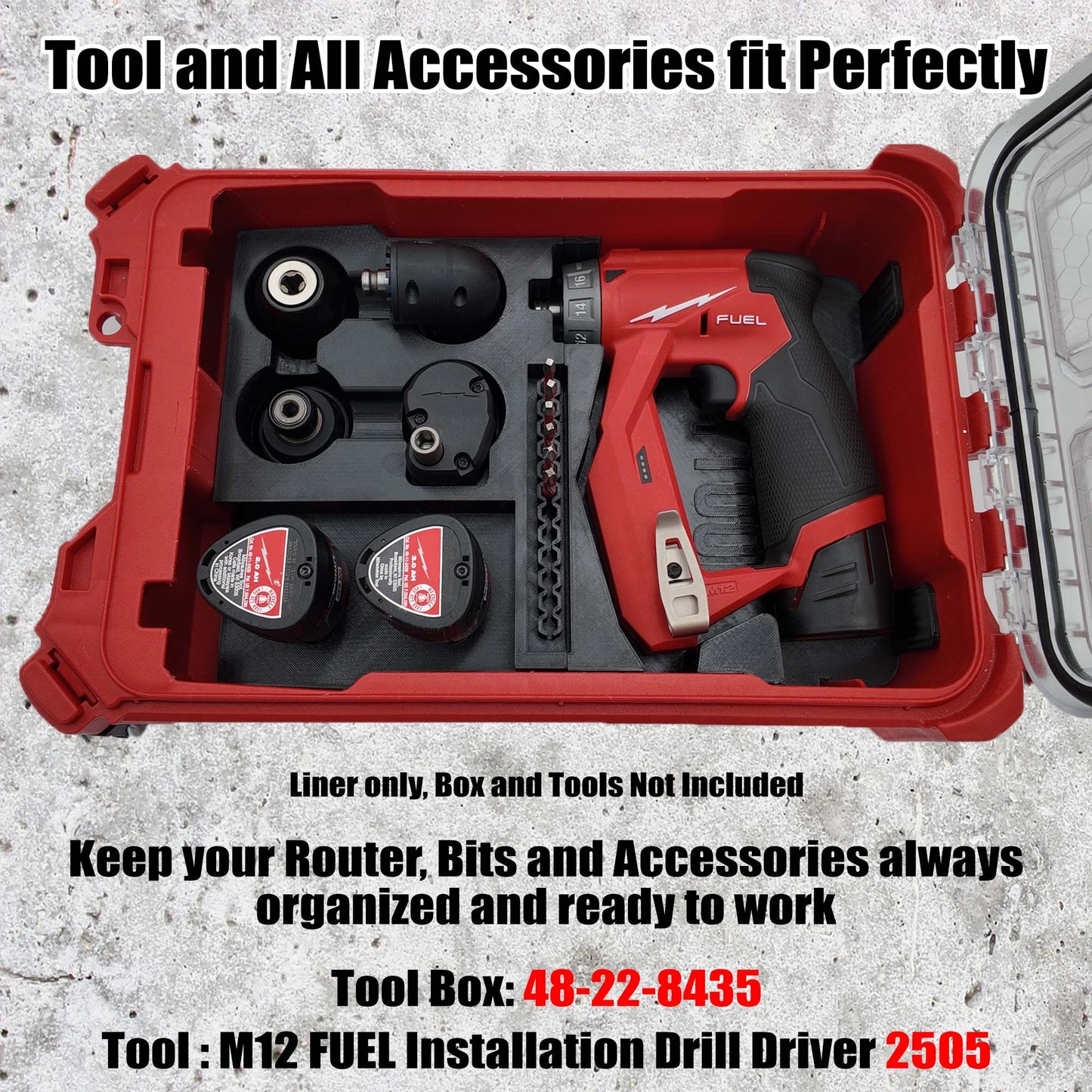 M12 Fuel Installation Drill Organizer for Milwaukee Compact Packout