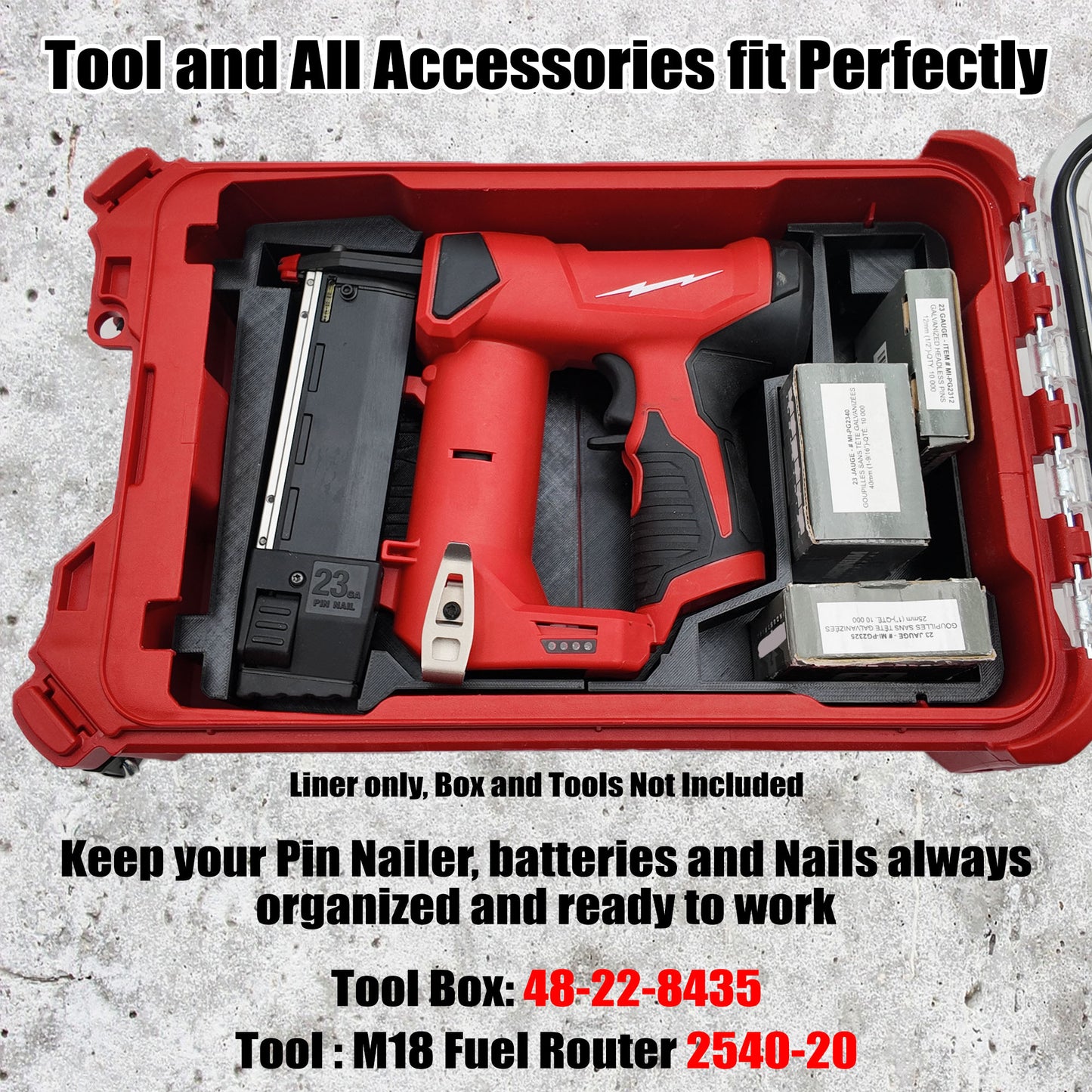 M12 Pin Nailer Organizer for Milwaukee Compact Packout