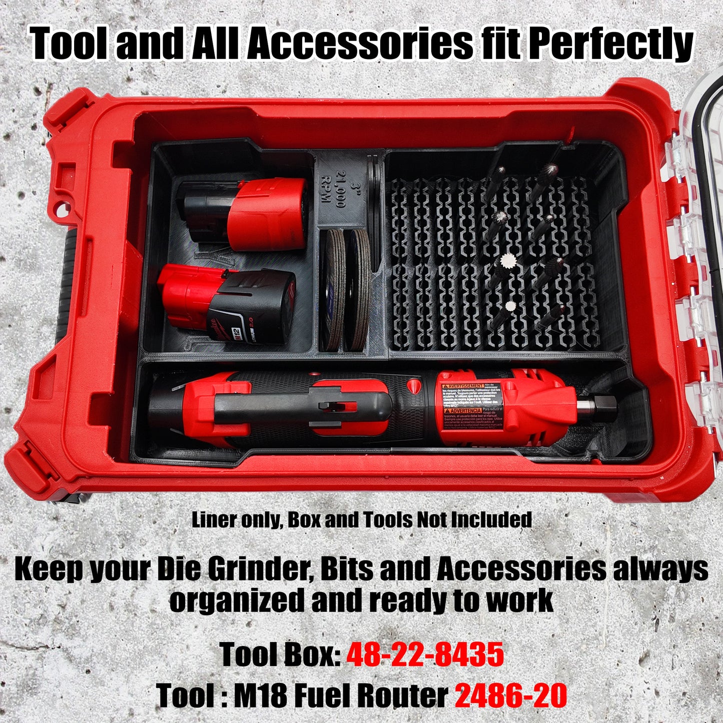 M12 Fuel Die Grinder for Milwaukee Compact Packout Organiser