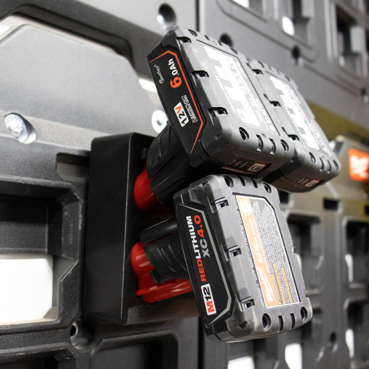 Packout Wall M12 Battery Holder Quad Mount (Large and Small Batteries)